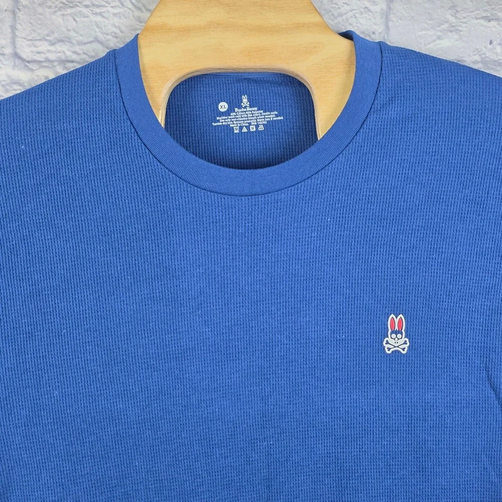 Psycho Bunny Men Blue Waffle Knit Long Sleeve Thermal Shirt Logo Size XL - Picture 1 of 6
